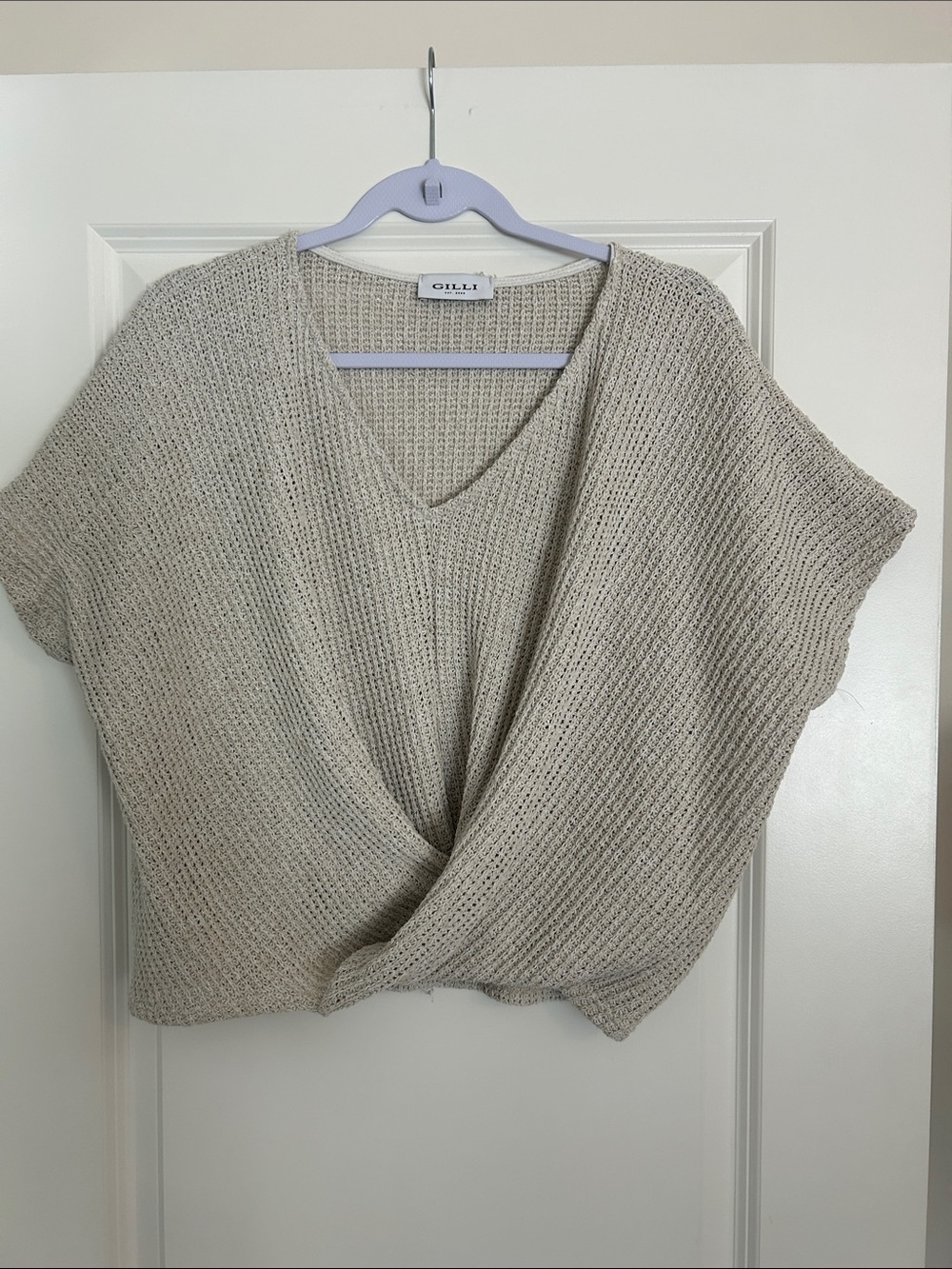 Gilli Neutral Beige Twist-Front V-Neck Sweater